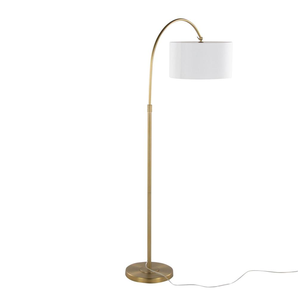 Gold Metal, White Linen Salon Reader 63" Metal Floor Lamp. Picture 4
