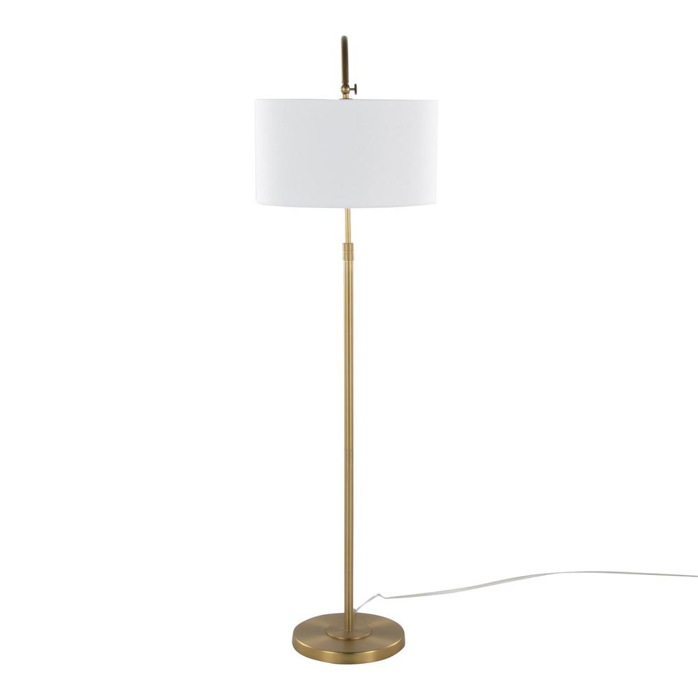 Gold Metal, White Linen Salon Reader 63" Metal Floor Lamp. Picture 6