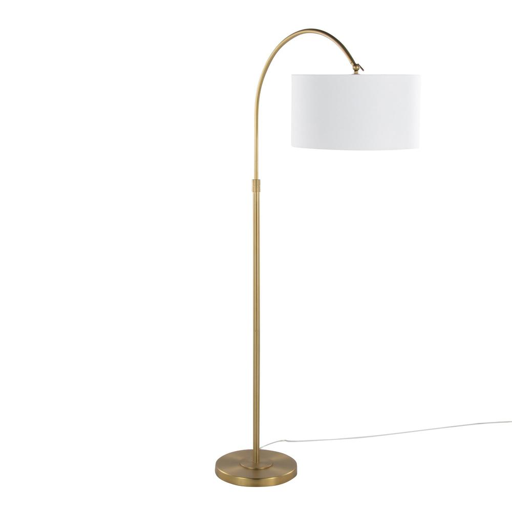 Gold Metal, White Linen Salon Reader 63" Metal Floor Lamp. Picture 2