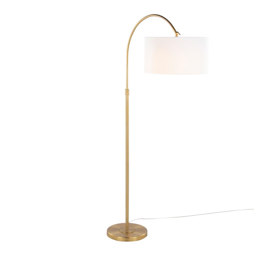 Gold Metal, White Linen Salon Reader 63" Metal Floor Lamp. Picture 1