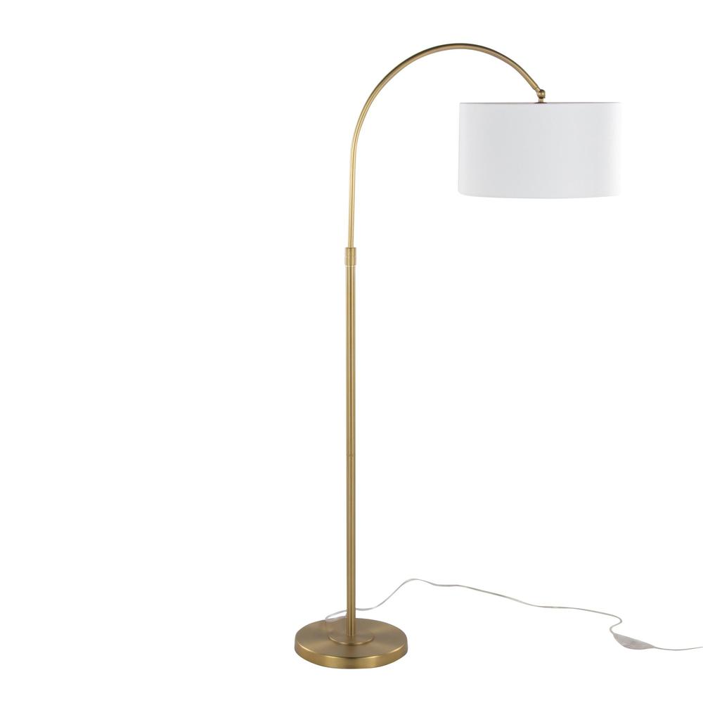 Gold Metal, White Linen Salon Reader 63" Metal Floor Lamp. Picture 3