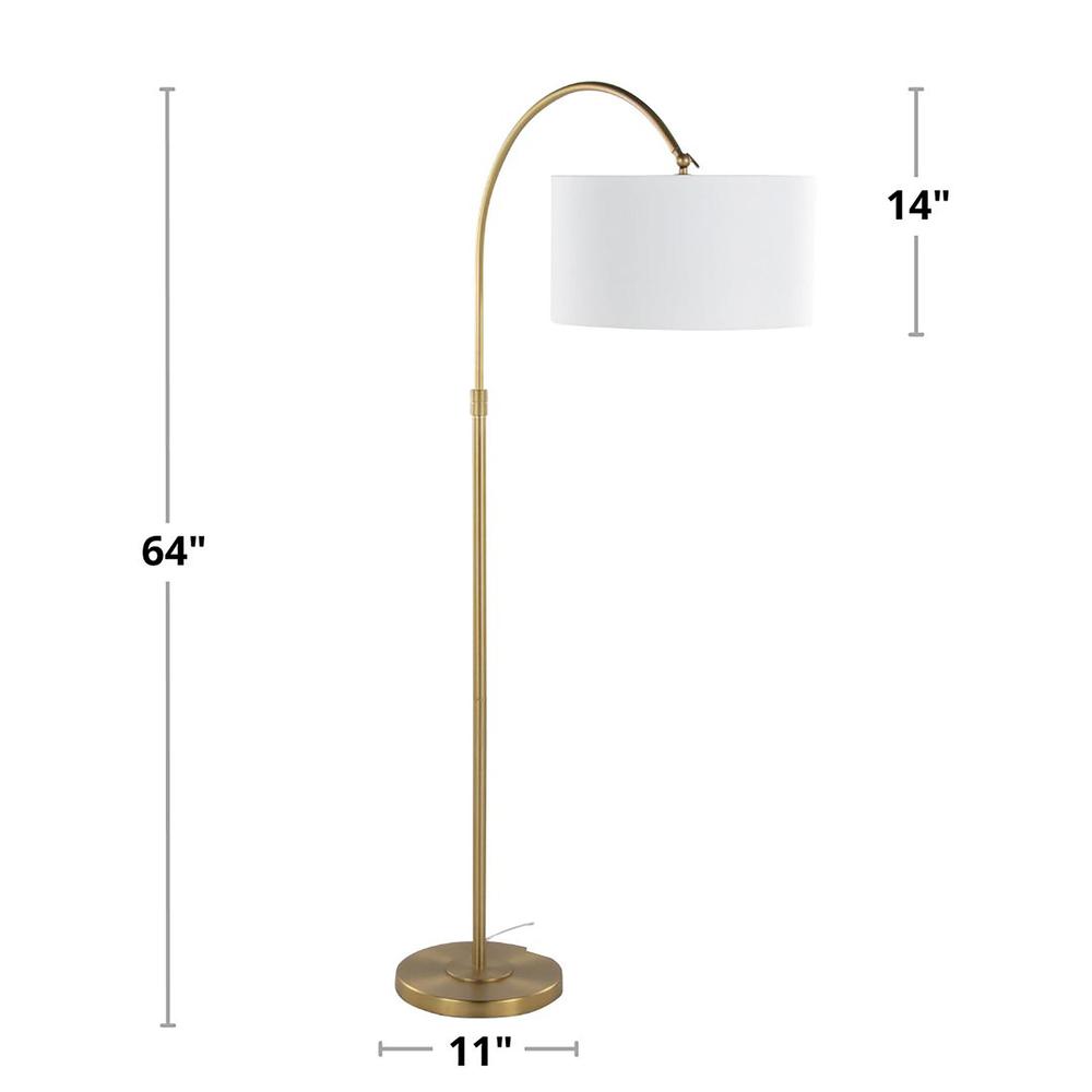 Gold Metal, White Linen Salon Reader 63" Metal Floor Lamp. Picture 9