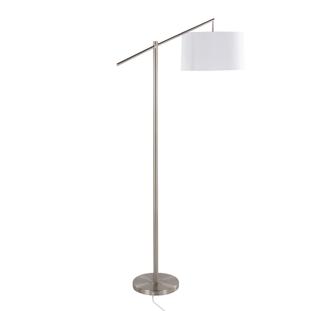 Brushed Nickel, Off-White Linen Casper 69" Metal Floor Lamp. Picture 4