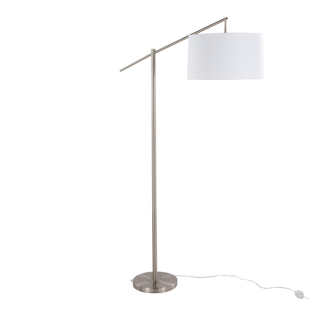 Brushed Nickel, Off-White Linen Casper 69" Metal Floor Lamp. Picture 2