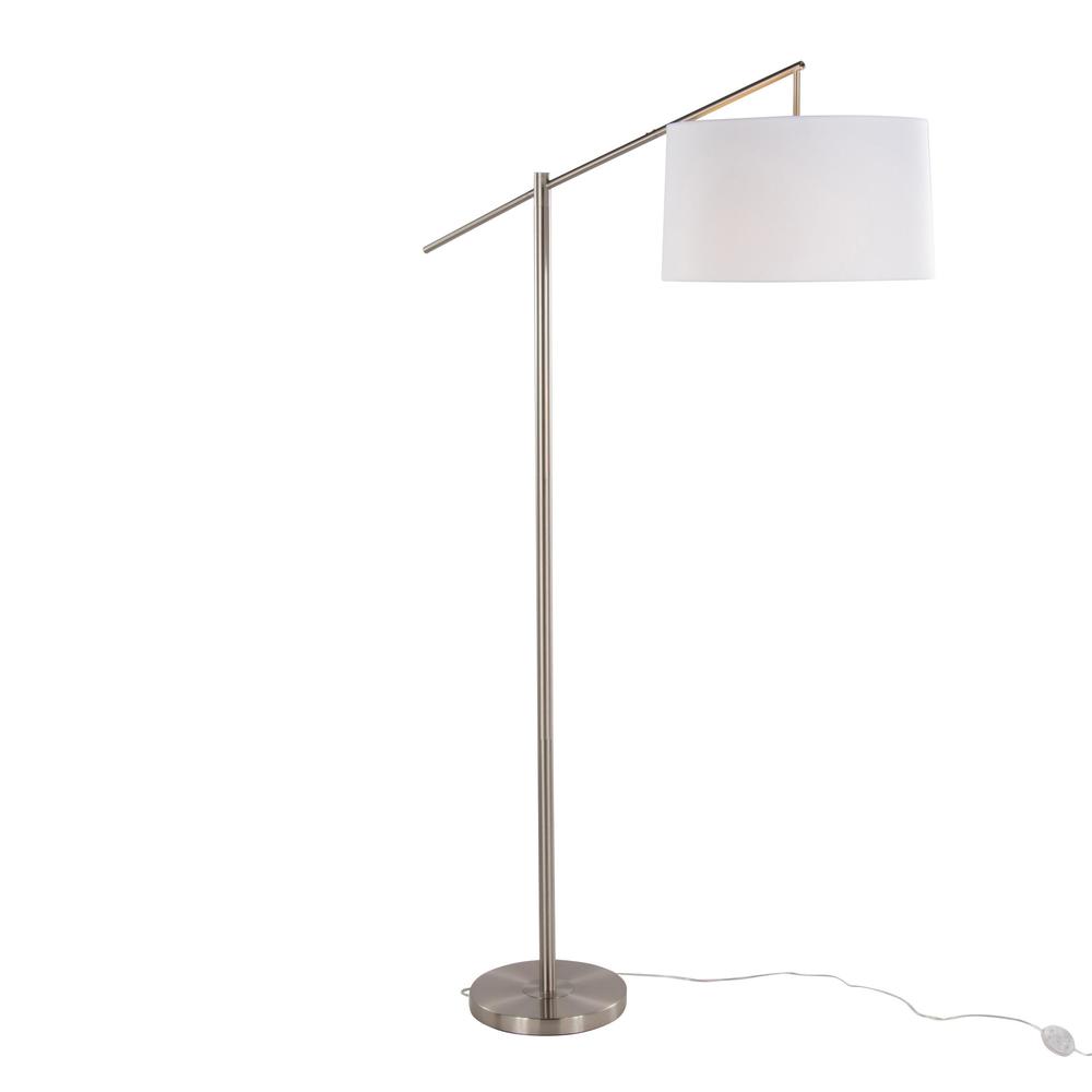 Brushed Nickel, Off-White Linen Casper 69" Metal Floor Lamp. Picture 1