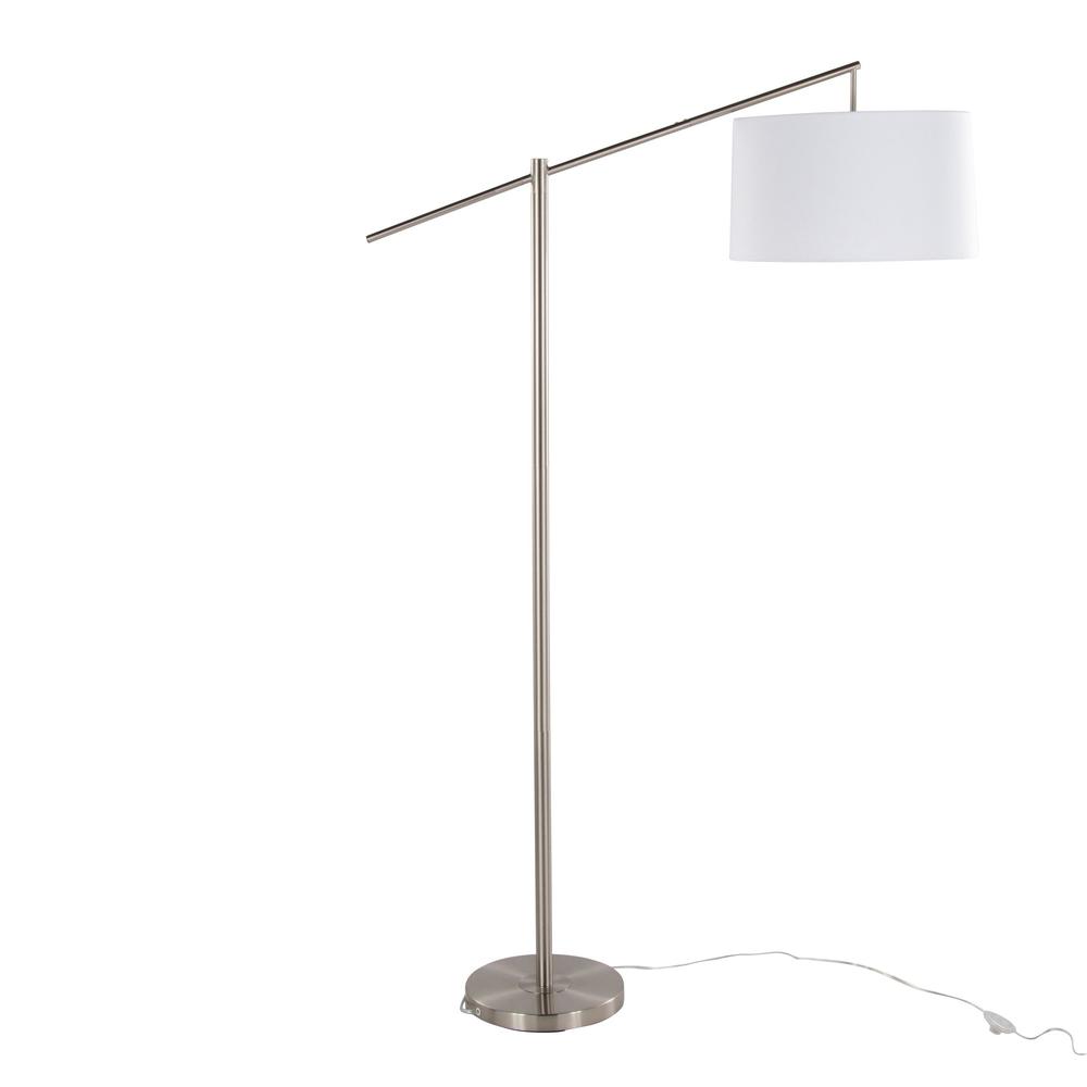 Brushed Nickel, Off-White Linen Casper 69" Metal Floor Lamp. Picture 3