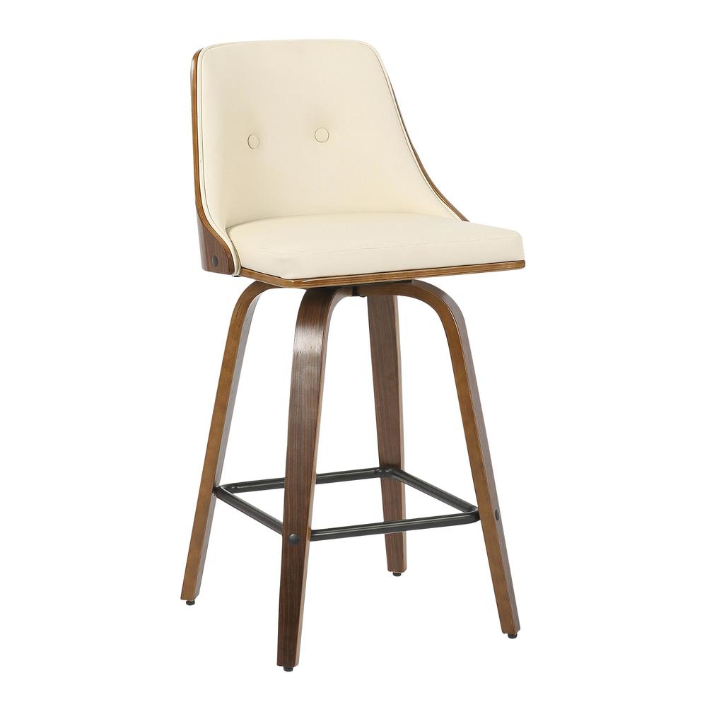Walnut Wood, Cream PU, Black Metal Gianna Counter Stool - Set of 2. Picture 2
