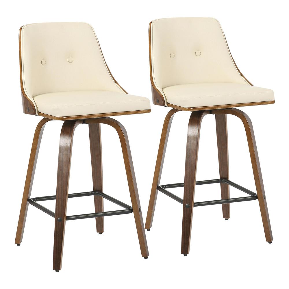 Walnut Wood, Cream PU, Black Metal Gianna Counter Stool - Set of 2. Picture 1