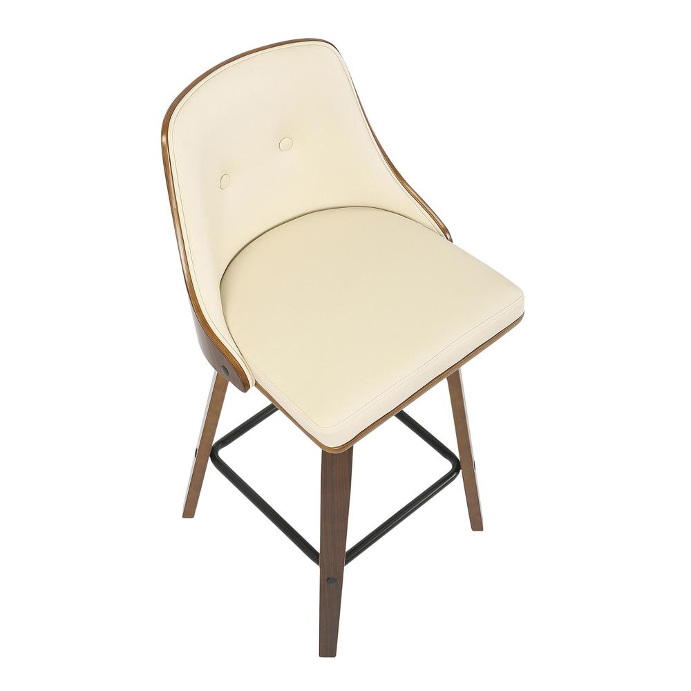 Walnut Wood, Cream PU, Black Metal Gianna Counter Stool - Set of 2. Picture 7