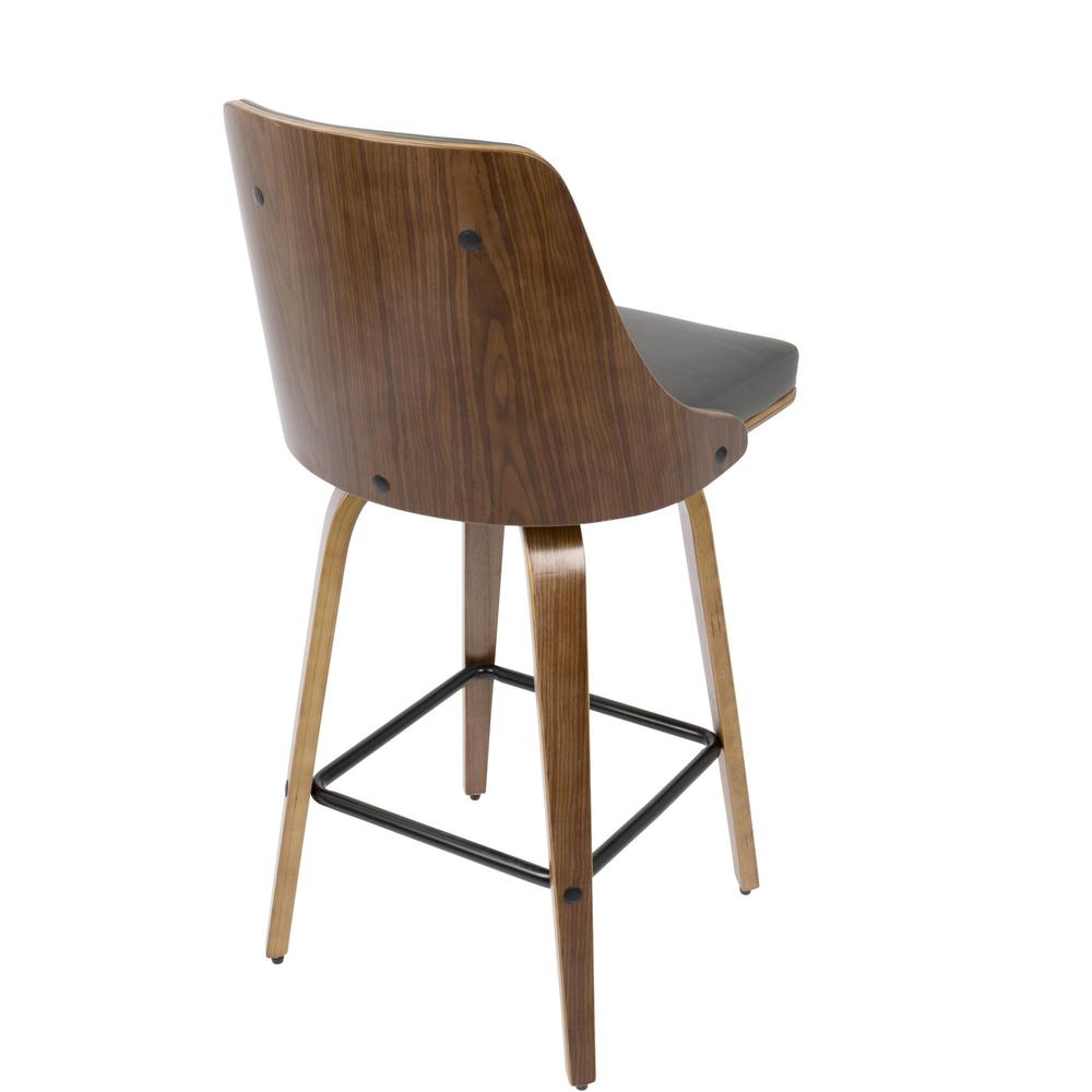 Walnut Wood, Grey PU, Black Metal Gianna Counter Stool - Set of 2. Picture 5