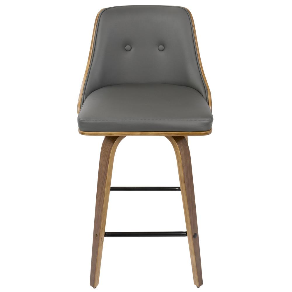 Walnut Wood, Grey PU, Black Metal Gianna Counter Stool - Set of 2. Picture 7