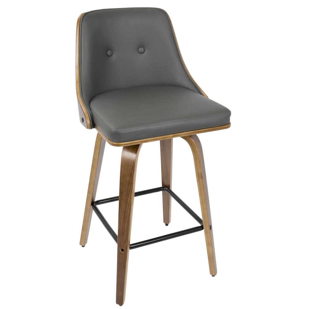 Walnut Wood, Grey PU, Black Metal Gianna Counter Stool - Set of 2. Picture 2