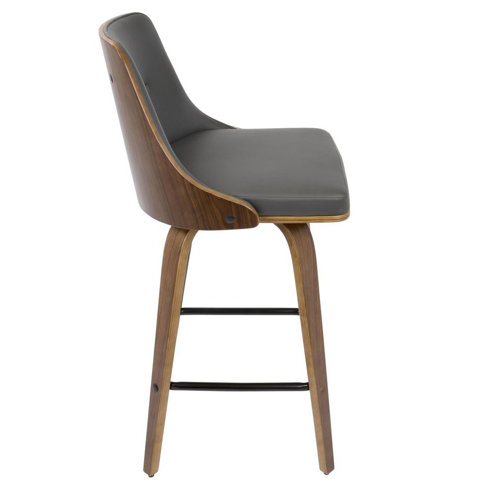 Walnut Wood, Grey PU, Black Metal Gianna Counter Stool - Set of 2. Picture 4