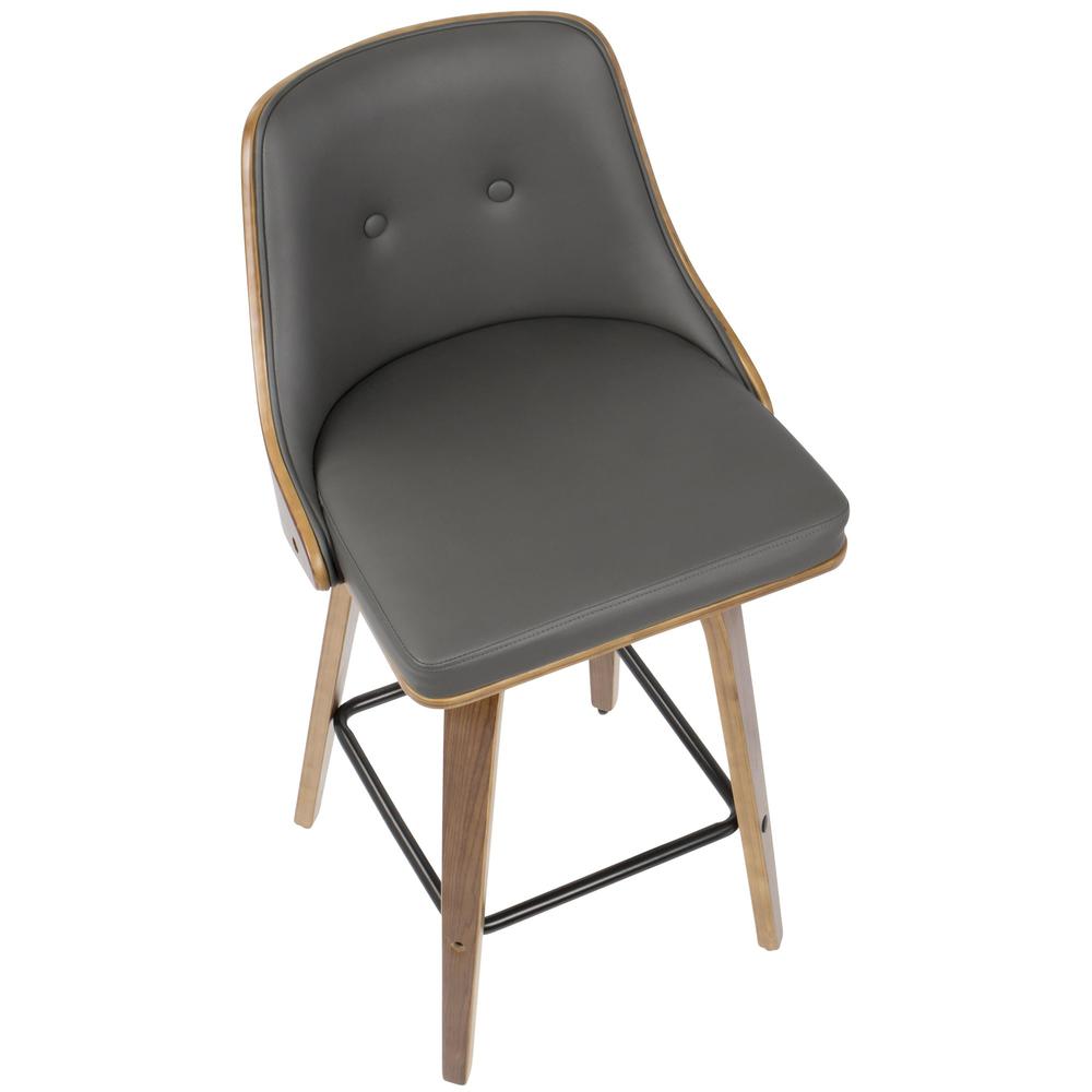 Walnut Wood, Grey PU, Black Metal Gianna Counter Stool - Set of 2. Picture 8