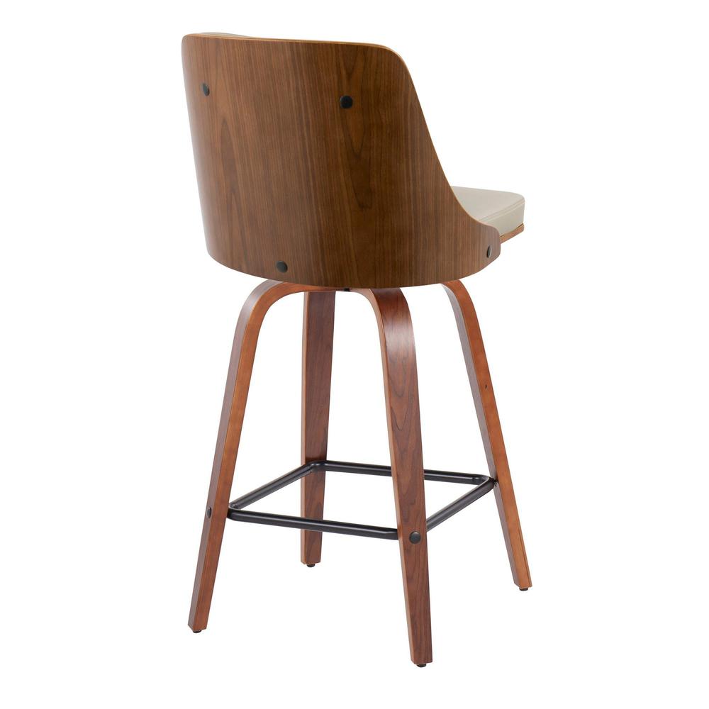 Walnut Wood, Light Grey PU, Black Metal Gianna Counter Stool - Set of 2. Picture 4