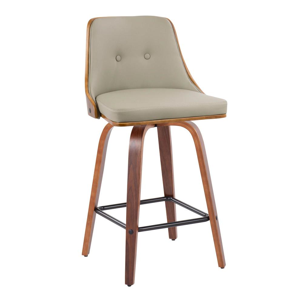 Walnut Wood, Light Grey PU, Black Metal Gianna Counter Stool - Set of 2. Picture 2