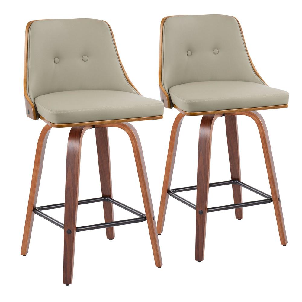 Walnut Wood, Light Grey PU, Black Metal Gianna Counter Stool - Set of 2. Picture 1