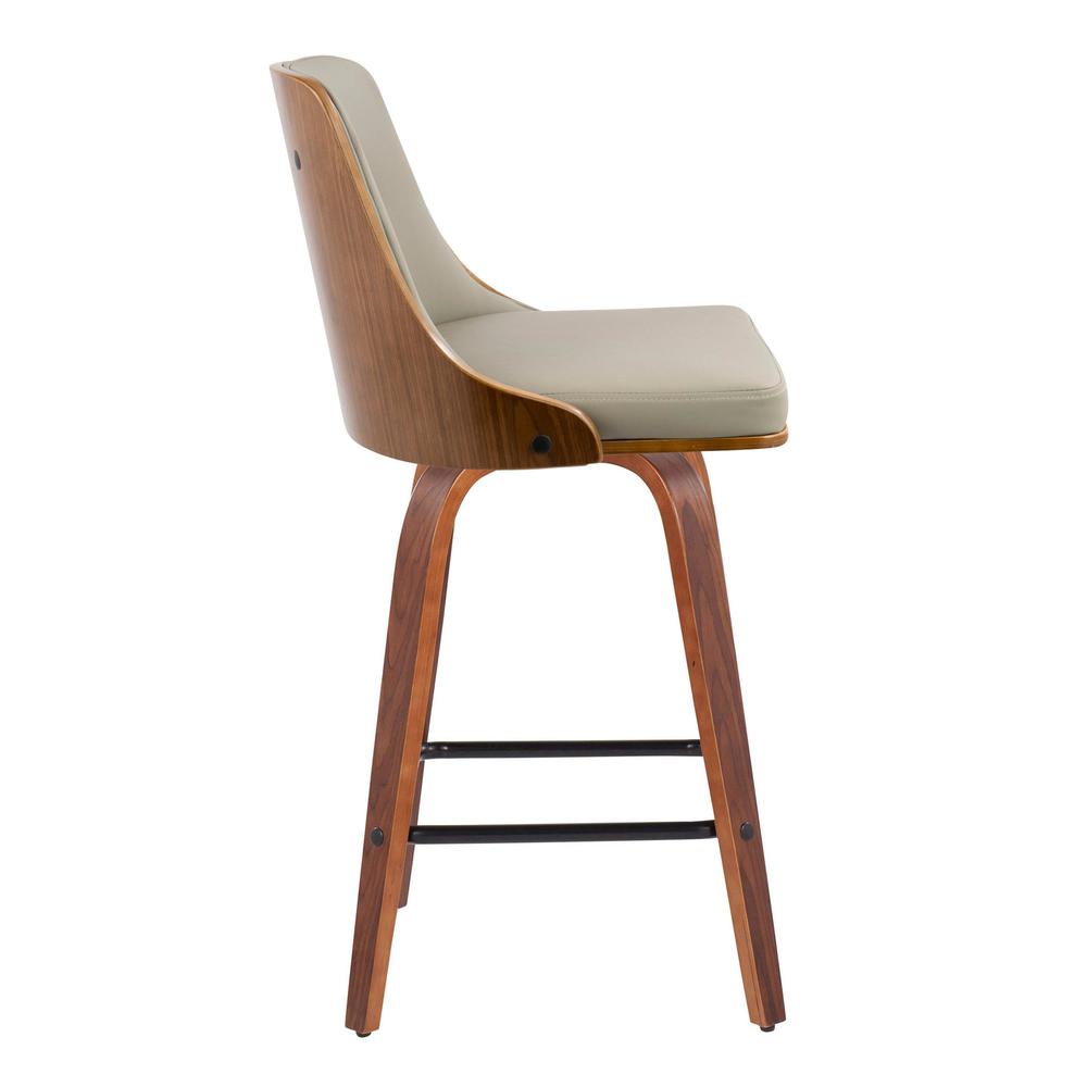 Walnut Wood, Light Grey PU, Black Metal Gianna Counter Stool - Set of 2. Picture 3