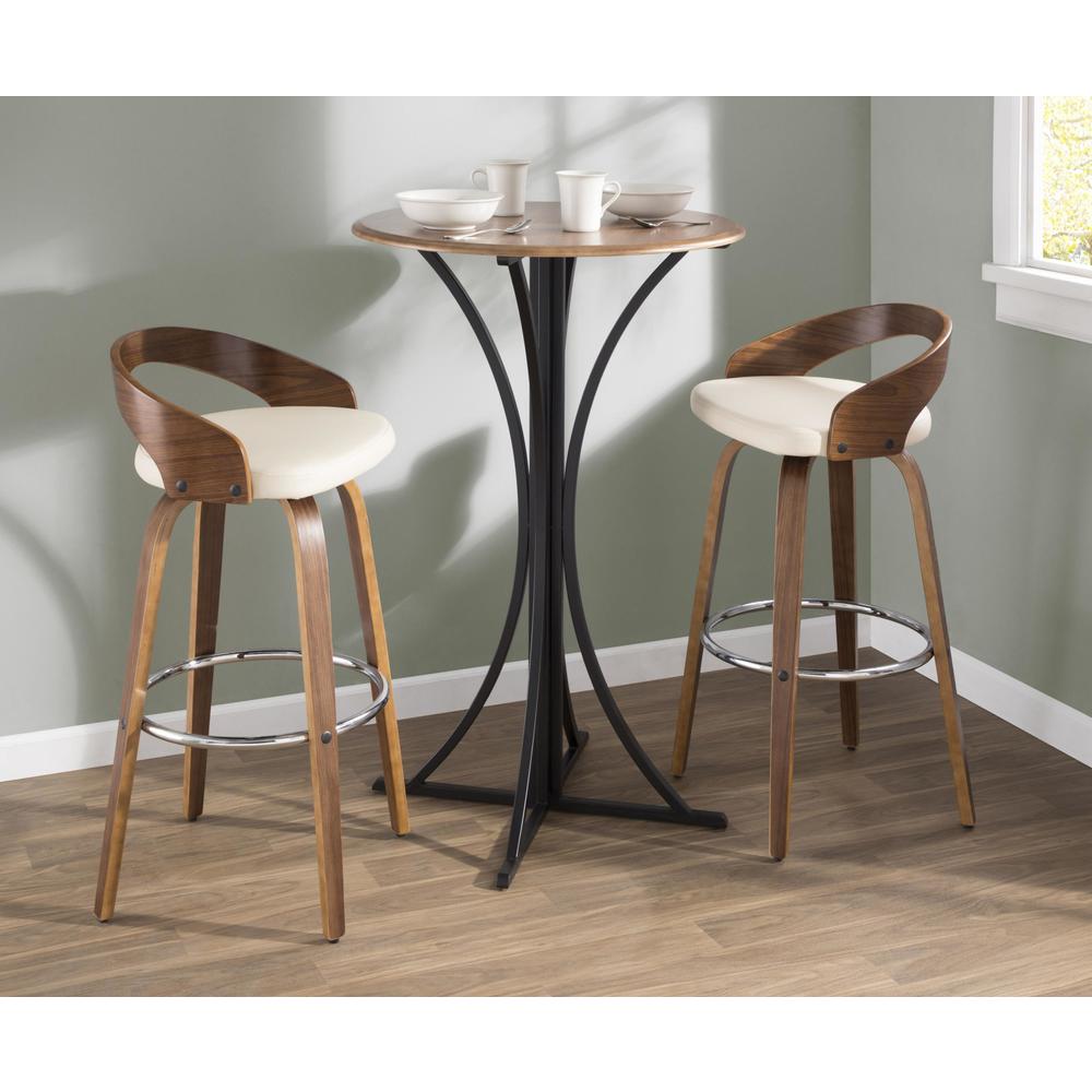 Walnut Wood, Cream Pu, Chrome Grotto Barstool - Set of 2. Picture 13