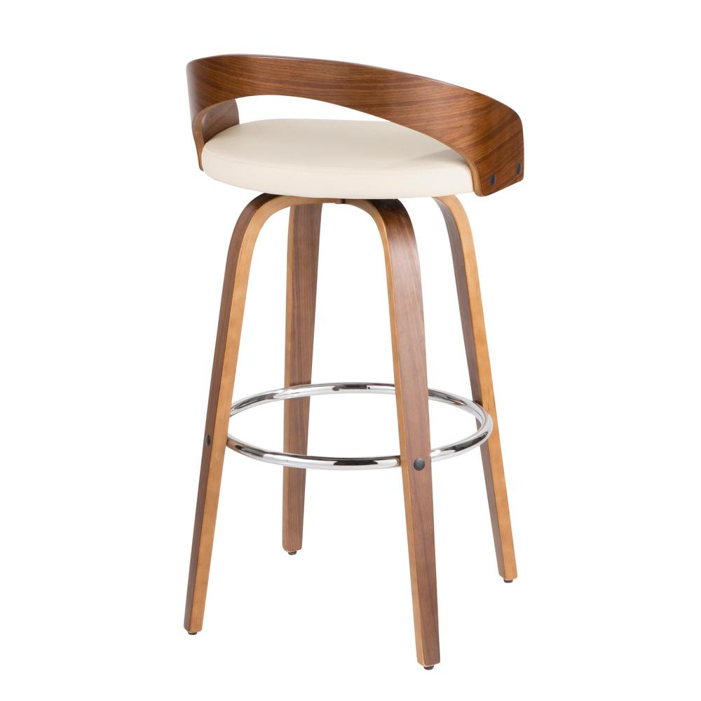 Walnut Wood, Cream Pu, Chrome Grotto Barstool - Set of 2. Picture 5