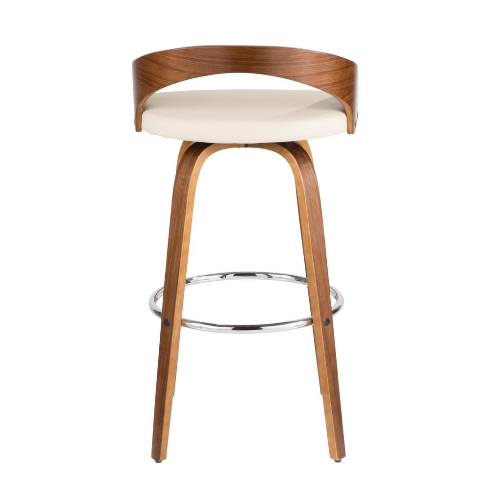 Walnut Wood, Cream Pu, Chrome Grotto Barstool - Set of 2. Picture 6