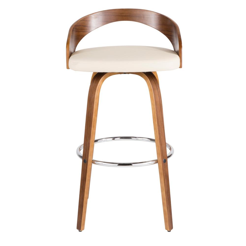 Walnut Wood, Cream Pu, Chrome Grotto Barstool - Set of 2. Picture 7