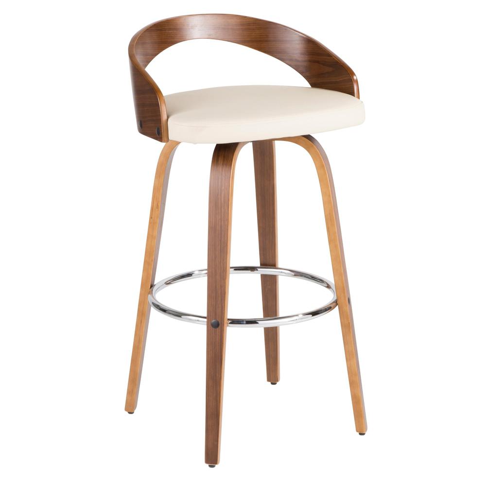 Walnut Wood, Cream Pu, Chrome Grotto Barstool - Set of 2. Picture 3