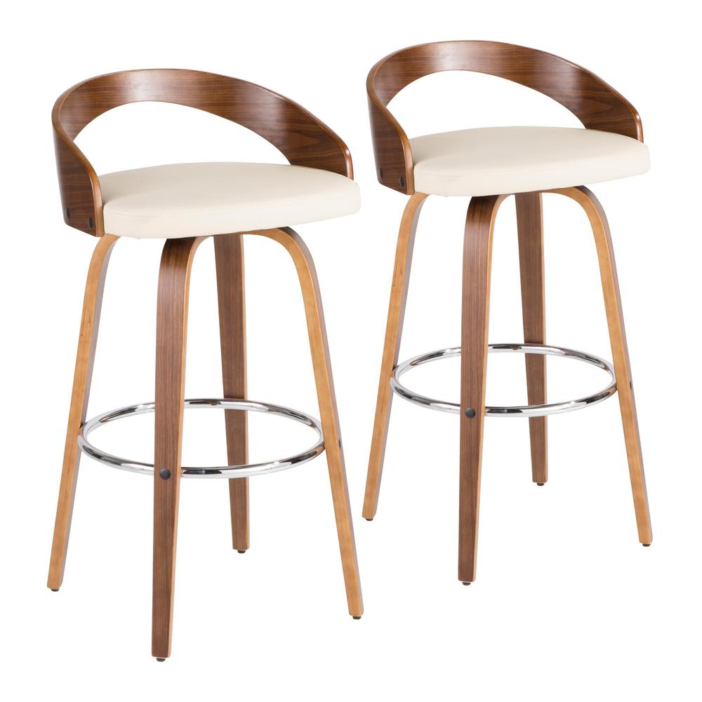 Walnut Wood, Cream Pu, Chrome Grotto Barstool - Set of 2. Picture 1