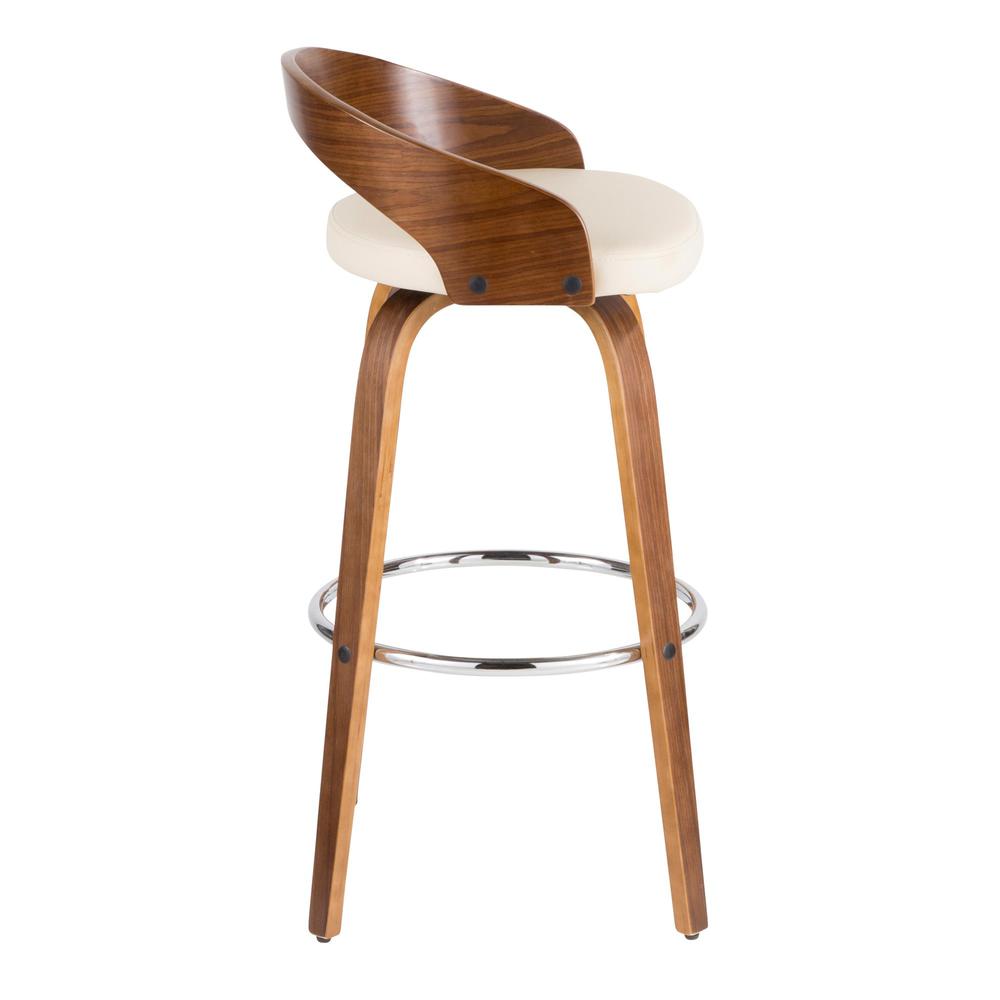 Walnut Wood, Cream Pu, Chrome Grotto Barstool - Set of 2. Picture 4