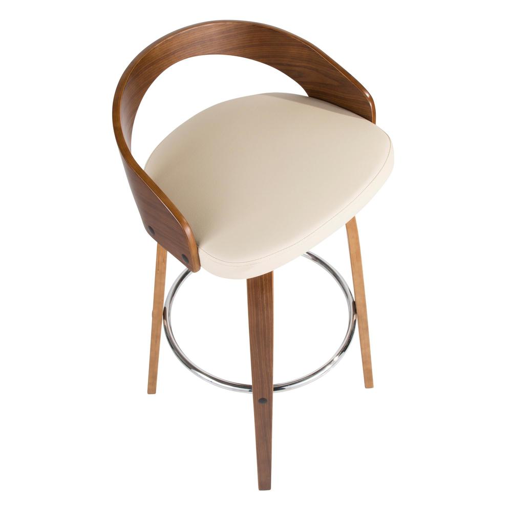 Walnut Wood, Cream Pu, Chrome Grotto Barstool - Set of 2. Picture 8