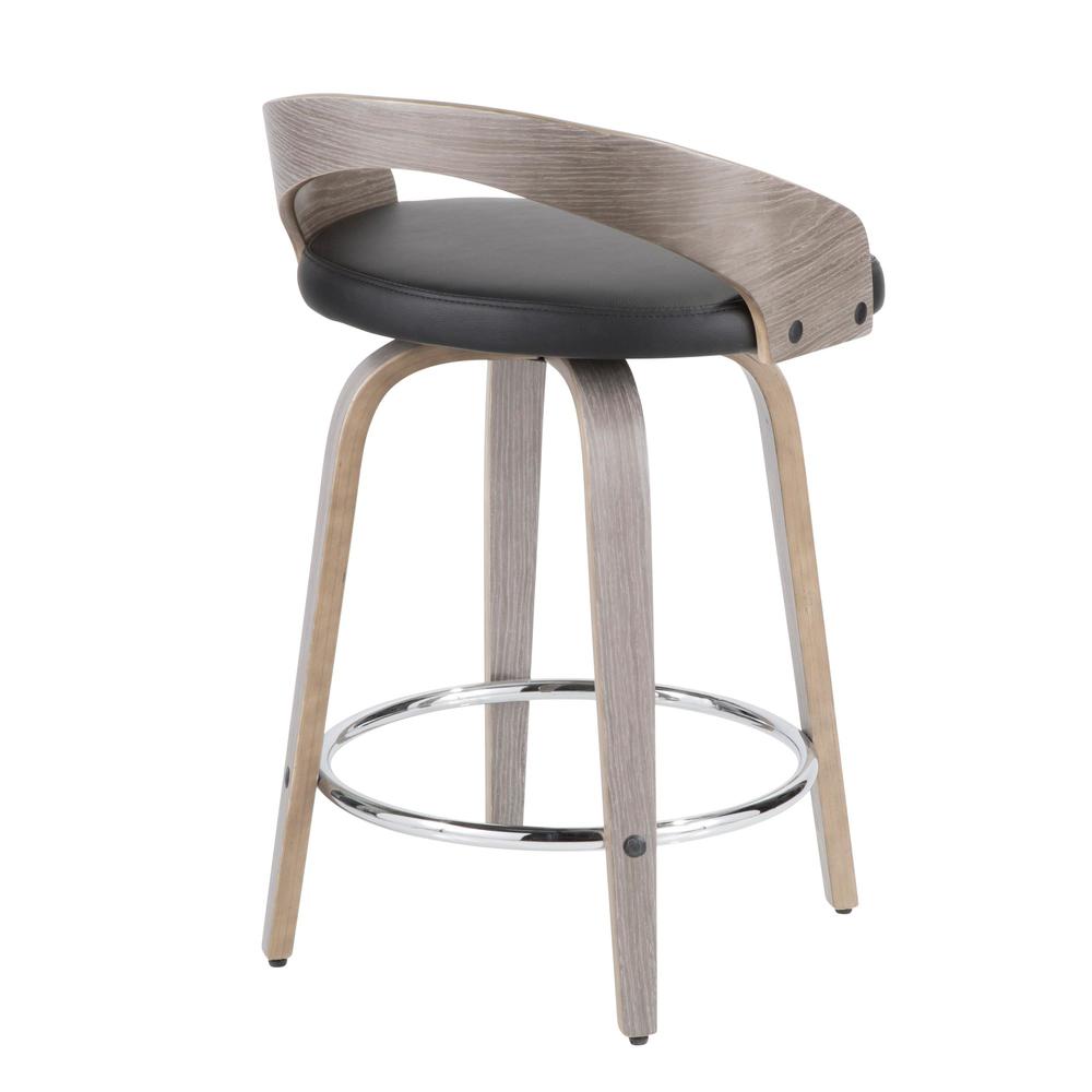 Light Grey Wood, Black PU, Chrome Grotto Counter Stool - Set of 2. Picture 5