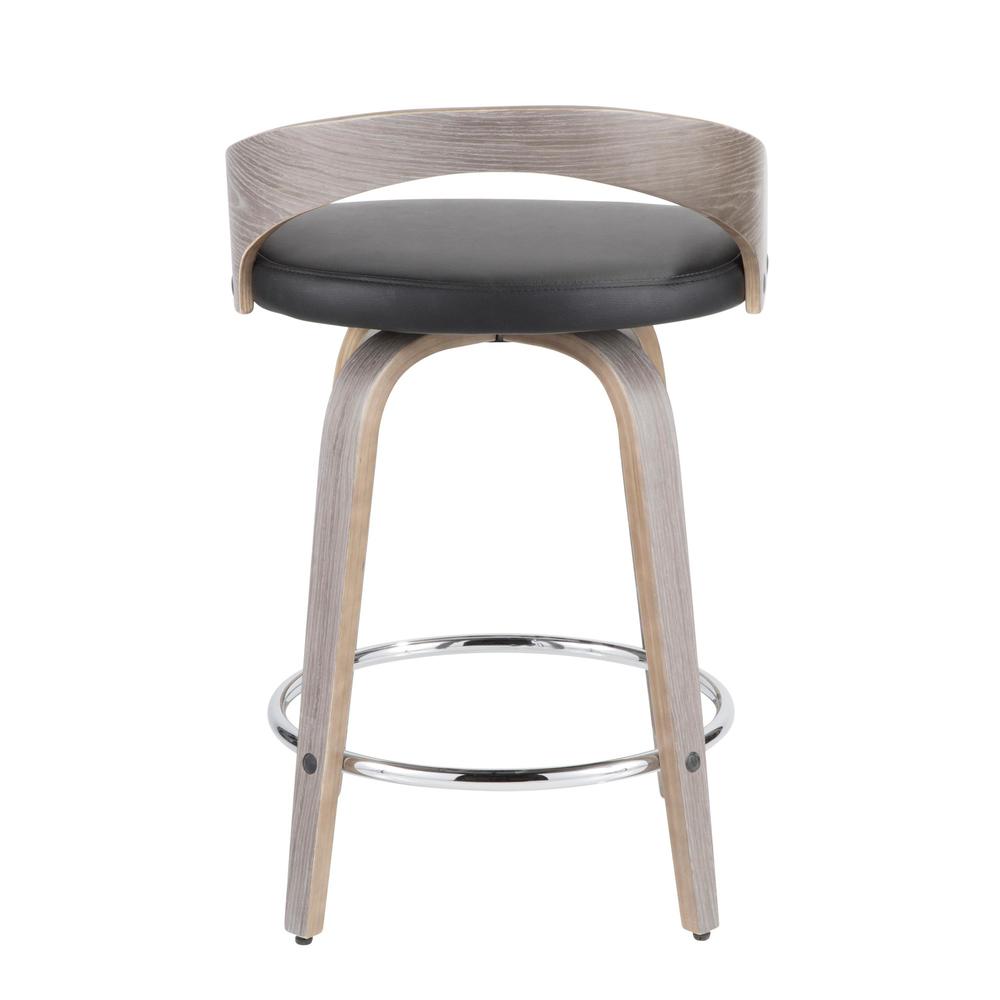 Light Grey Wood, Black PU, Chrome Grotto Counter Stool - Set of 2. Picture 6