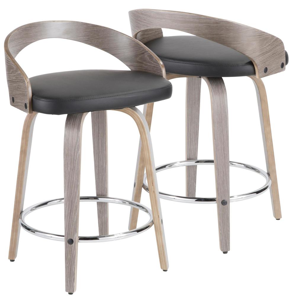 Light Grey Wood, Black PU, Chrome Grotto Counter Stool - Set of 2. Picture 2