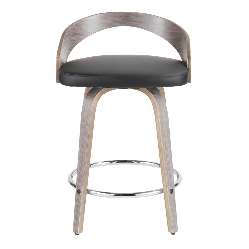 Light Grey Wood, Black PU, Chrome Grotto Counter Stool - Set of 2. Picture 7