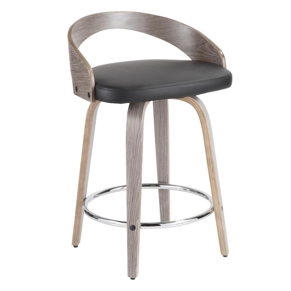 Light Grey Wood, Black PU, Chrome Grotto Counter Stool - Set of 2. Picture 3