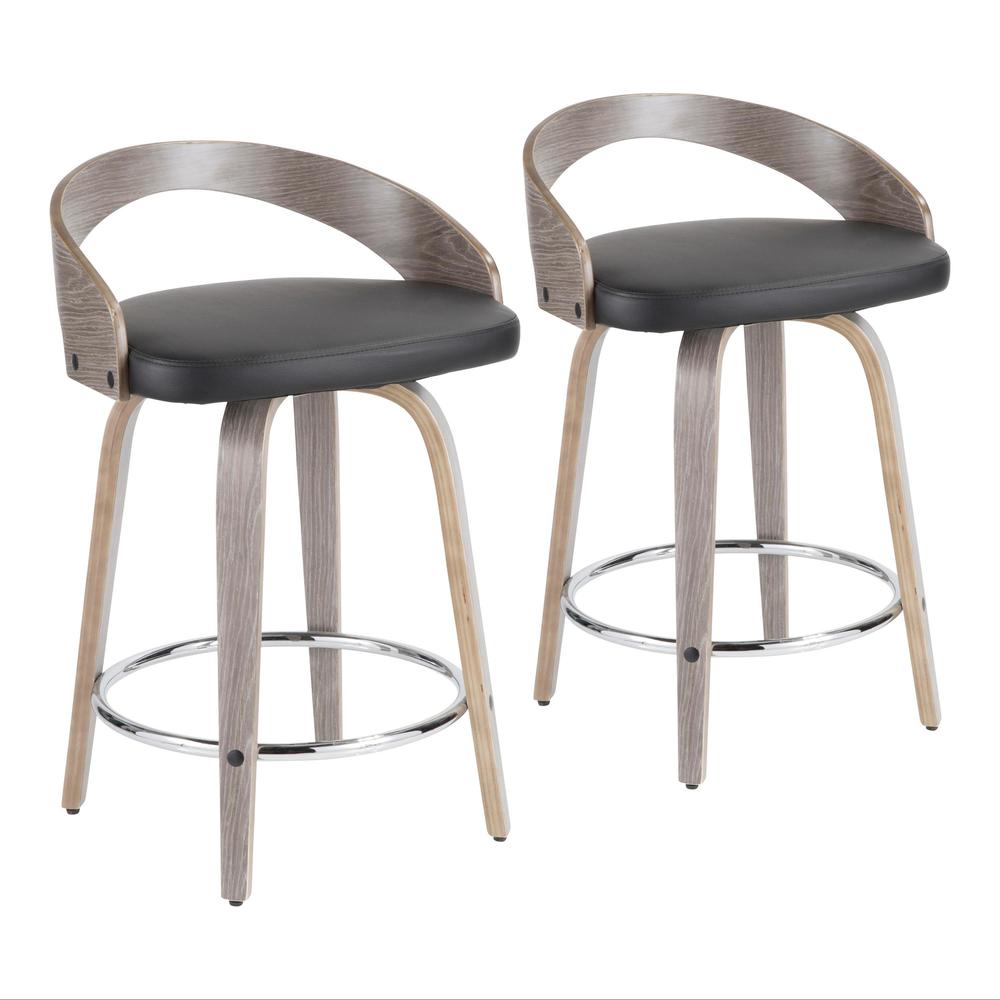 Light Grey Wood, Black PU, Chrome Grotto Counter Stool - Set of 2. Picture 1