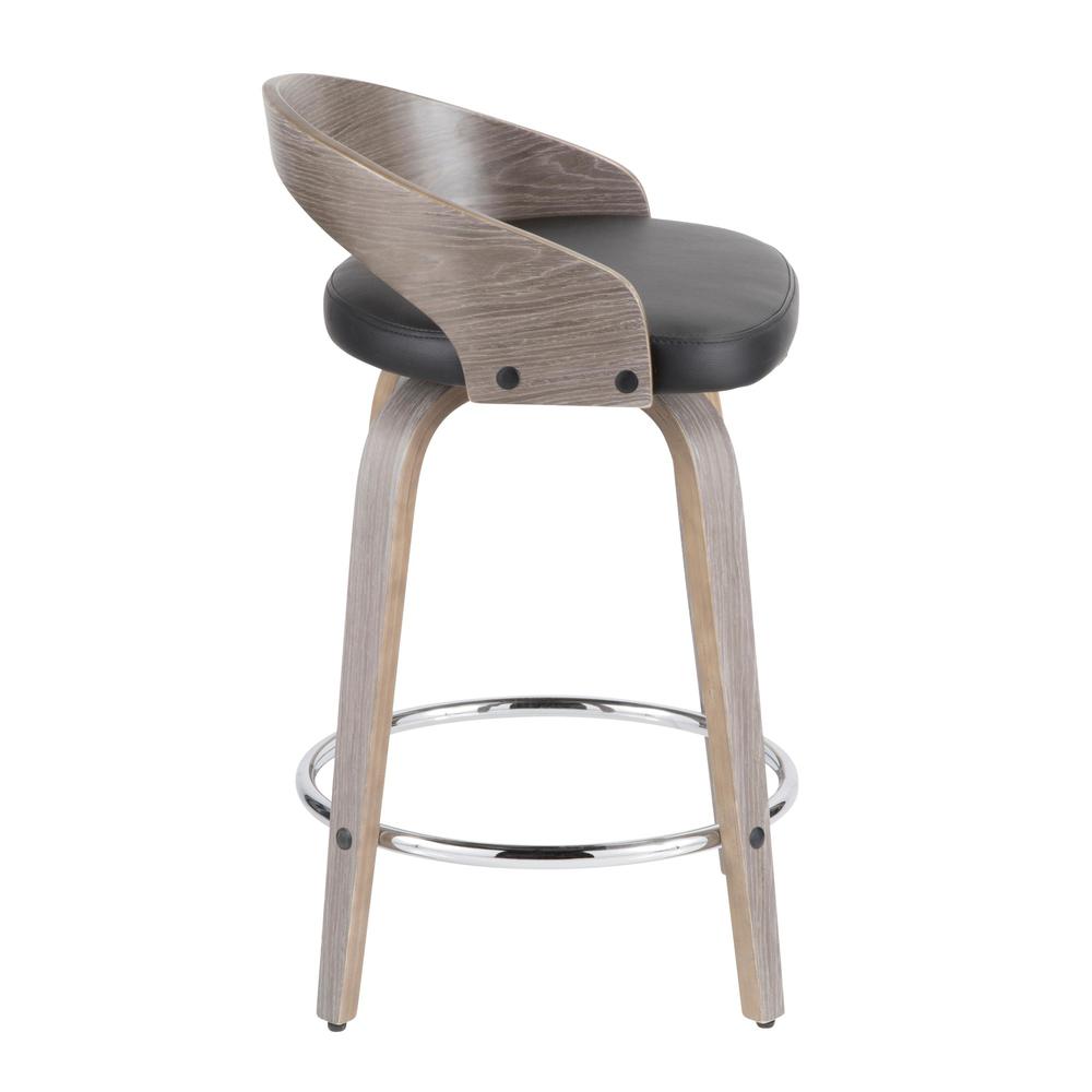 Light Grey Wood, Black PU, Chrome Grotto Counter Stool - Set of 2. Picture 4