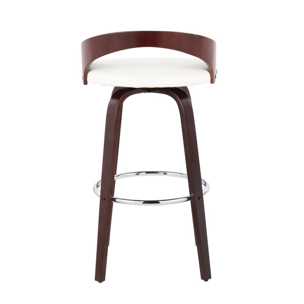 Cherry Wood, White PU, Chrome Grotto Barstool - Set of 2. Picture 5