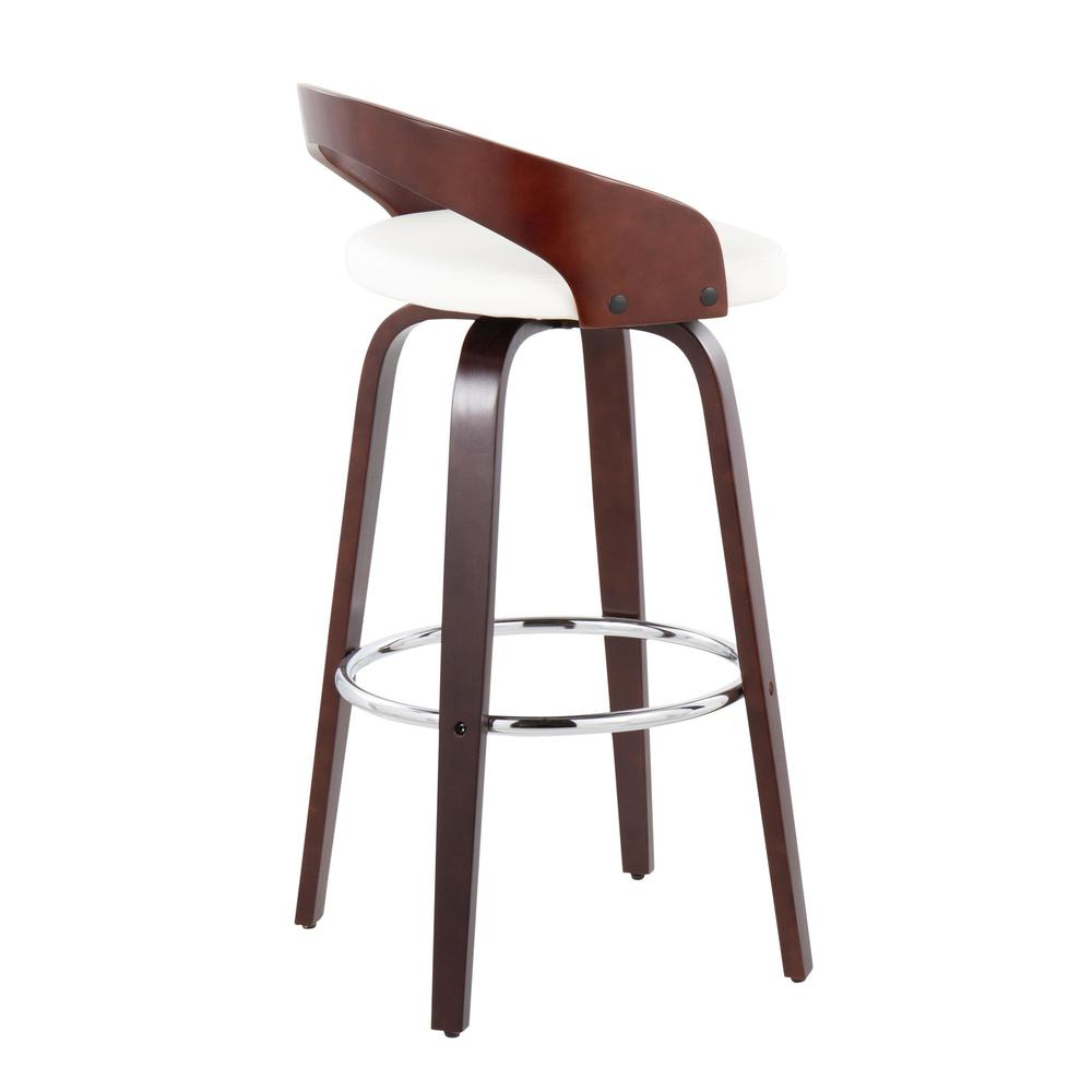 Cherry Wood, White PU, Chrome Grotto Barstool - Set of 2. Picture 4