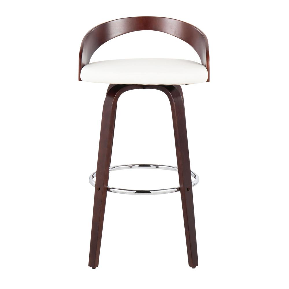 Cherry Wood, White PU, Chrome Grotto Barstool - Set of 2. Picture 6