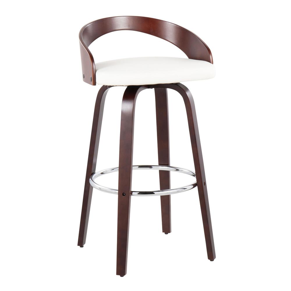 Cherry Wood, White PU, Chrome Grotto Barstool - Set of 2. Picture 2