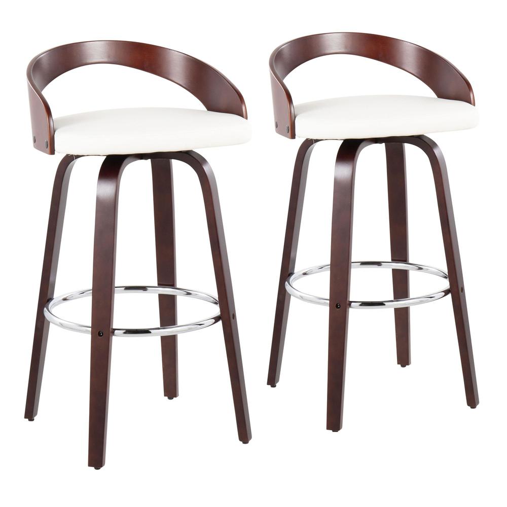 Cherry Wood, White PU, Chrome Grotto Barstool - Set of 2. Picture 1