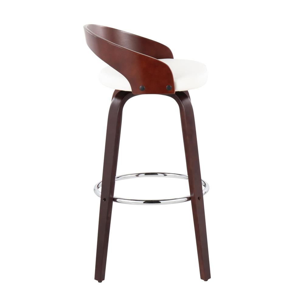 Cherry Wood, White PU, Chrome Grotto Barstool - Set of 2. Picture 3