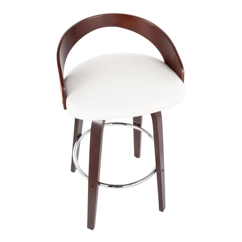 Cherry Wood, White PU, Chrome Grotto Barstool - Set of 2. Picture 7