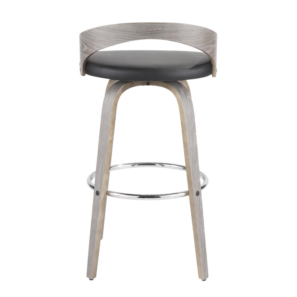 Light Grey Wood, Black PU, Chrome Grotto 30" Fixed Height Barstool - Set of 2. Picture 6