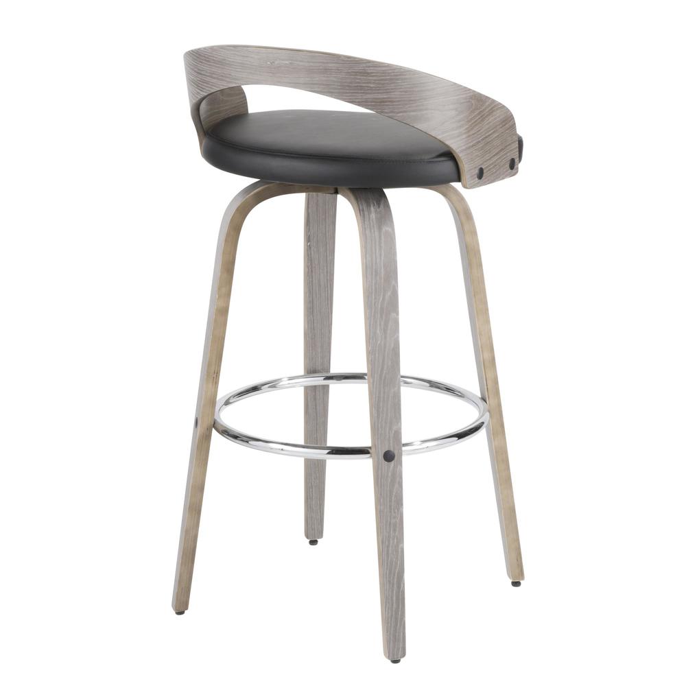 Light Grey Wood, Black PU, Chrome Grotto 30" Fixed Height Barstool - Set of 2. Picture 5