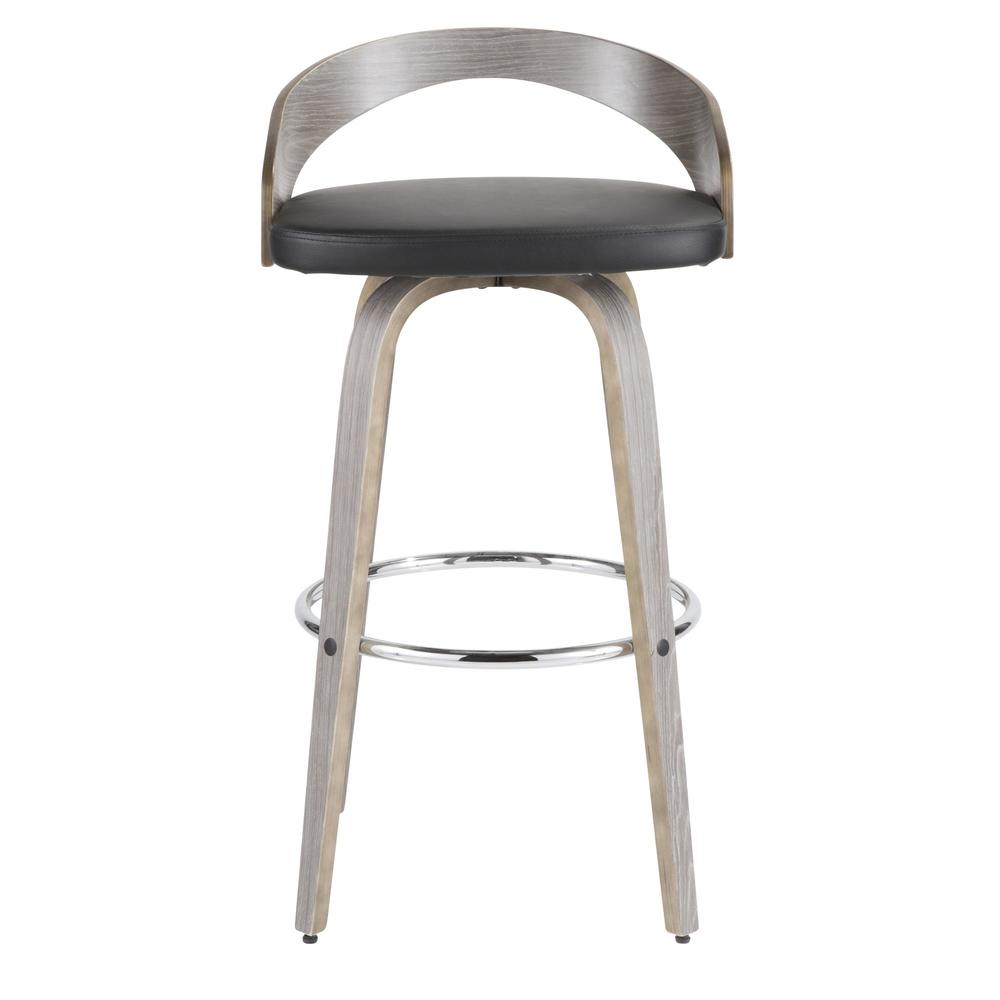 Light Grey Wood, Black PU, Chrome Grotto 30" Fixed Height Barstool - Set of 2. Picture 7