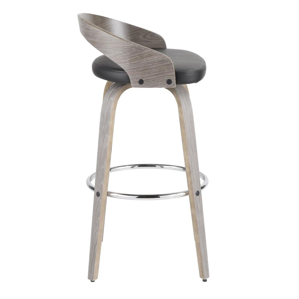 Light Grey Wood, Black PU, Chrome Grotto 30" Fixed Height Barstool - Set of 2. Picture 4