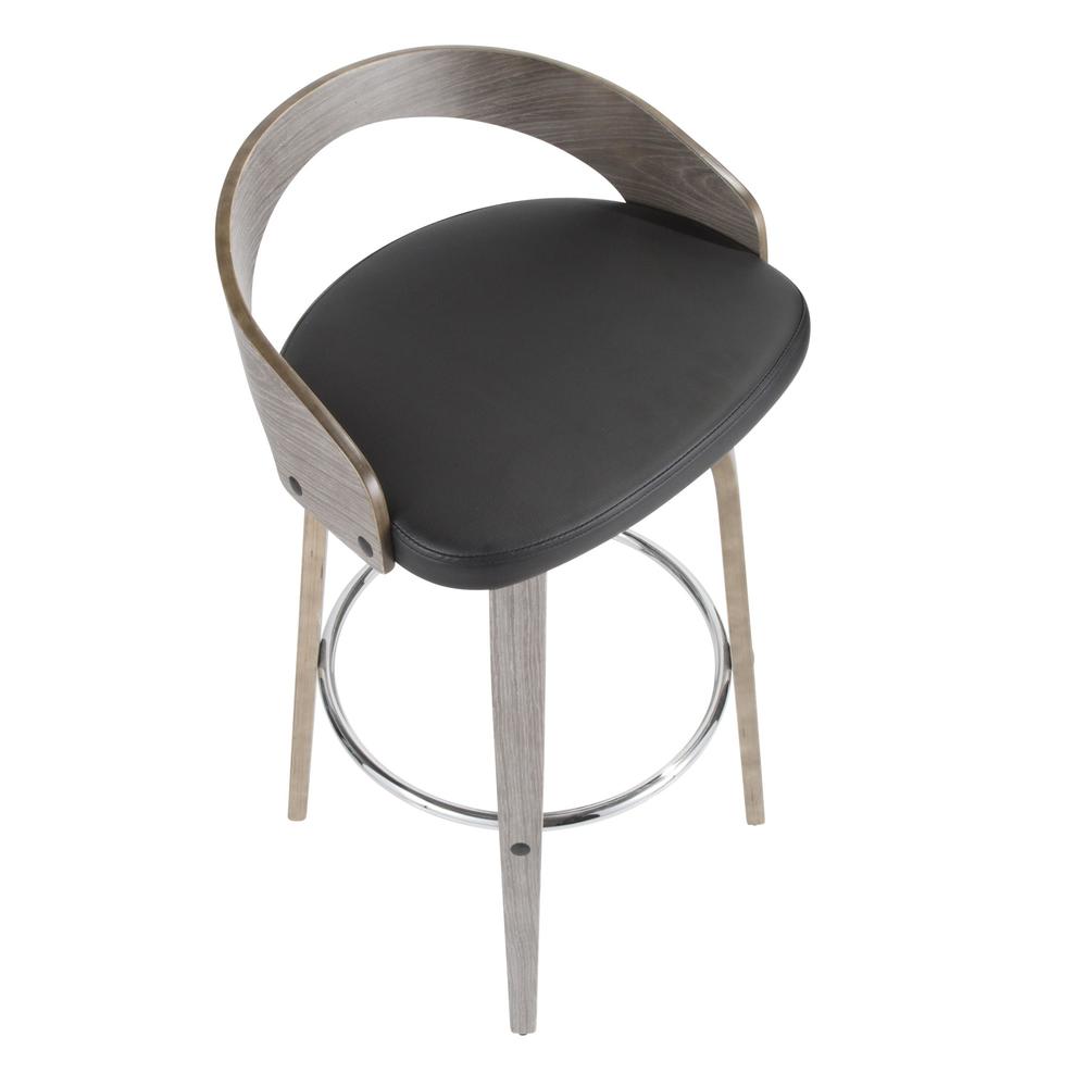 Light Grey Wood, Black PU, Chrome Grotto 30" Fixed Height Barstool - Set of 2. Picture 8