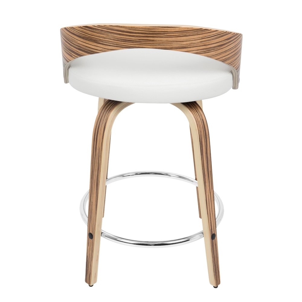 Zebra Wood, White PU, Chrome Grotto 25" Counter Stool - Set of 2. Picture 6